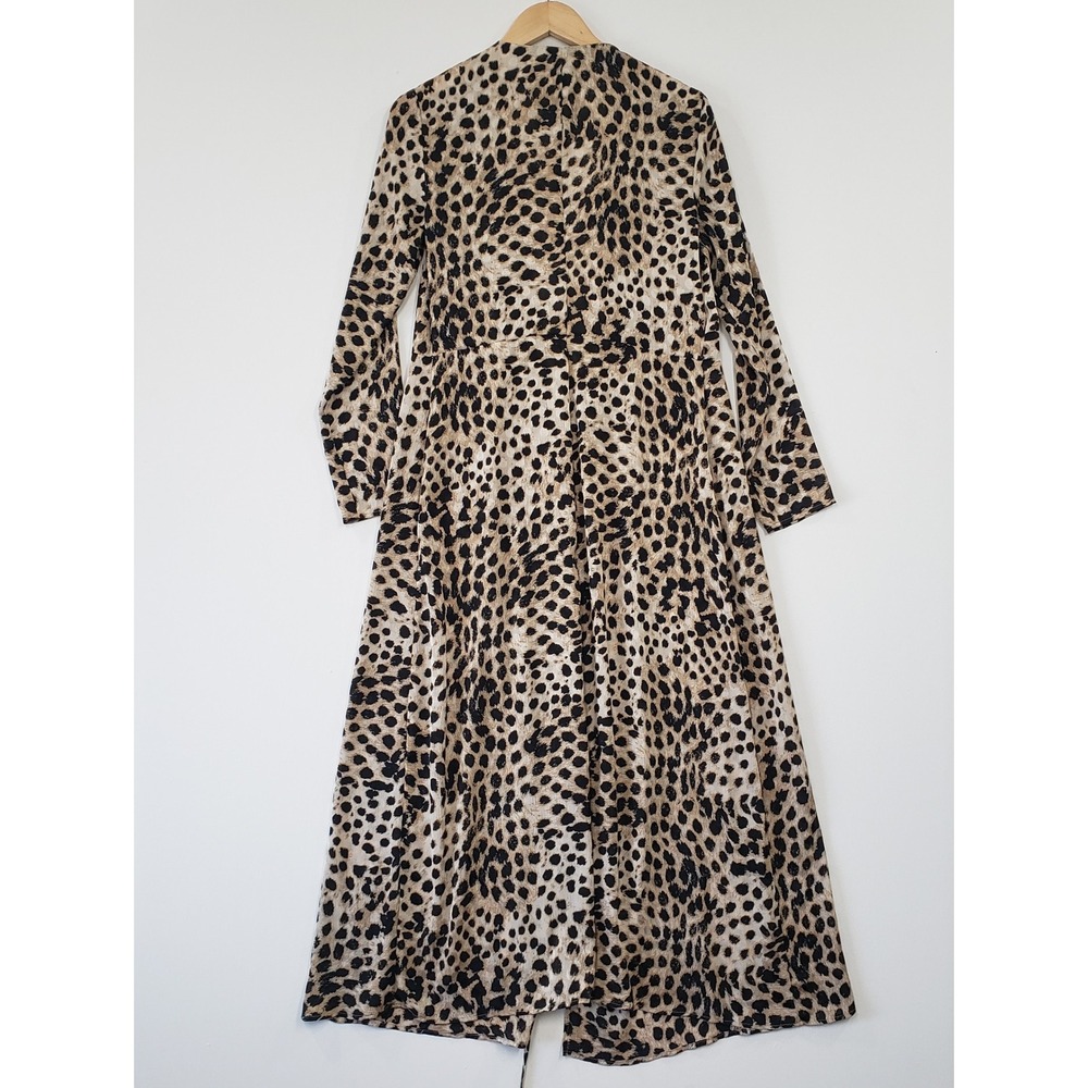 H&M Leopard Print Long Sleeve Maxi Duster Kimono Women Size S Festival Casual - Picture 2 of 6